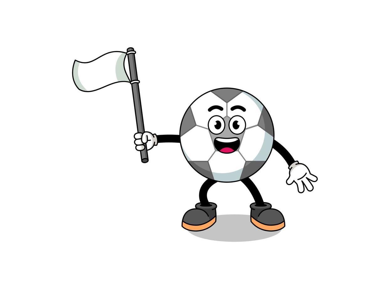fumetto illustrazione di pallone da calcio in possesso di una bandiera bianca vettore