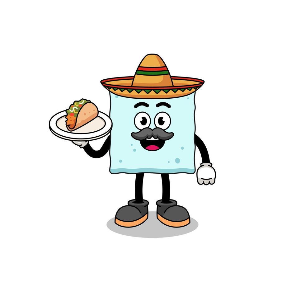 personaggio dei cartoni animati di una zolletta di zucchero come chef messicano vettore