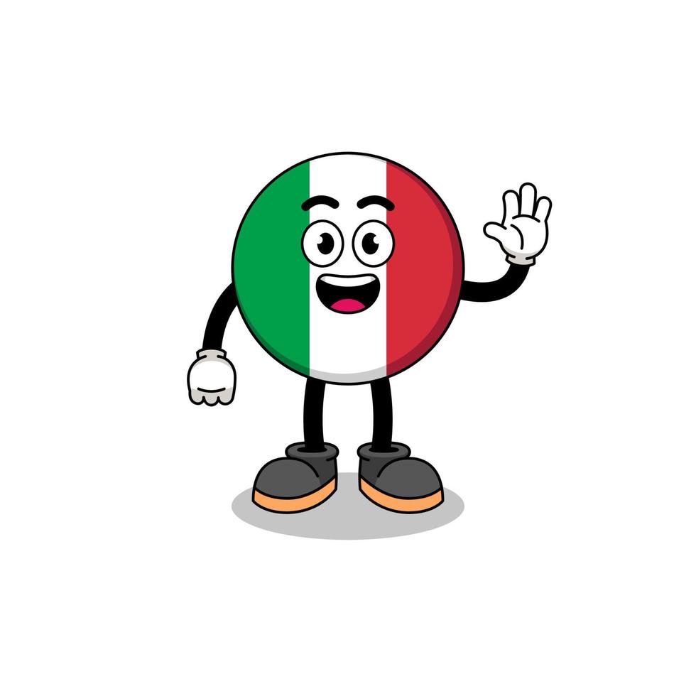 fumetto della bandiera dell'italia che fa il gesto della mano dell'onda vettore