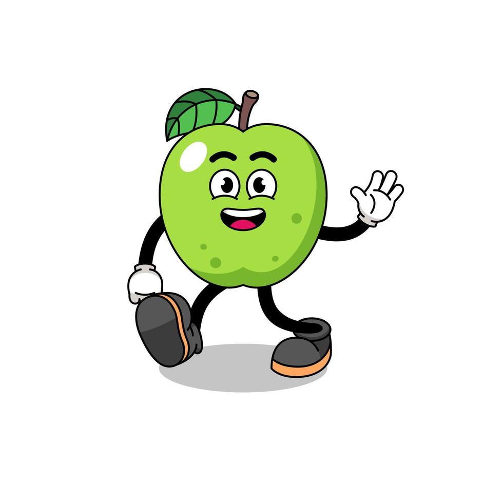 cartone animato mela verde a piedi vettore