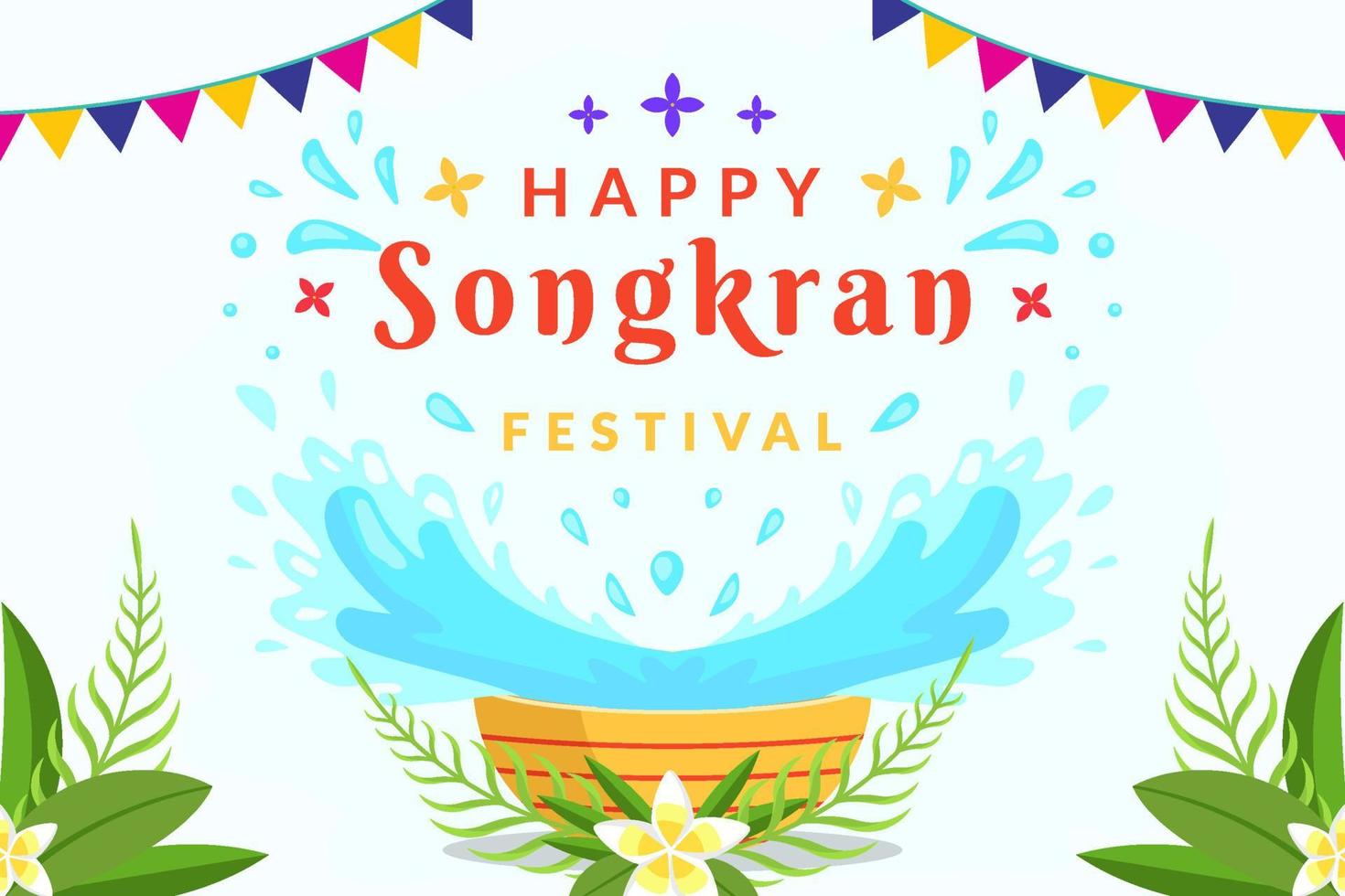 illustrazione del fondo dell'insegna orizzontale del festival di songkran in stile piano vettore