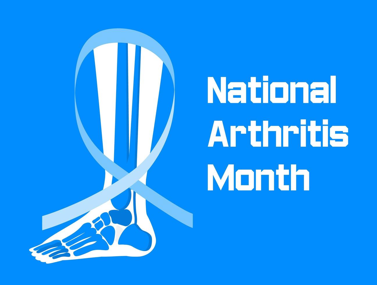 il mese nazionale dell'artrite si celebra a maggio negli Stati Uniti. segno del nastro blu. reumatismi, problemi di artrosi. vettore di concetto piatto sanitario su sfondo blu per banner