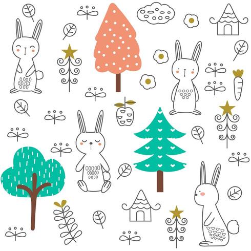 cartone animato carino coniglio bambino - modello senza soluzione di continuità vettore