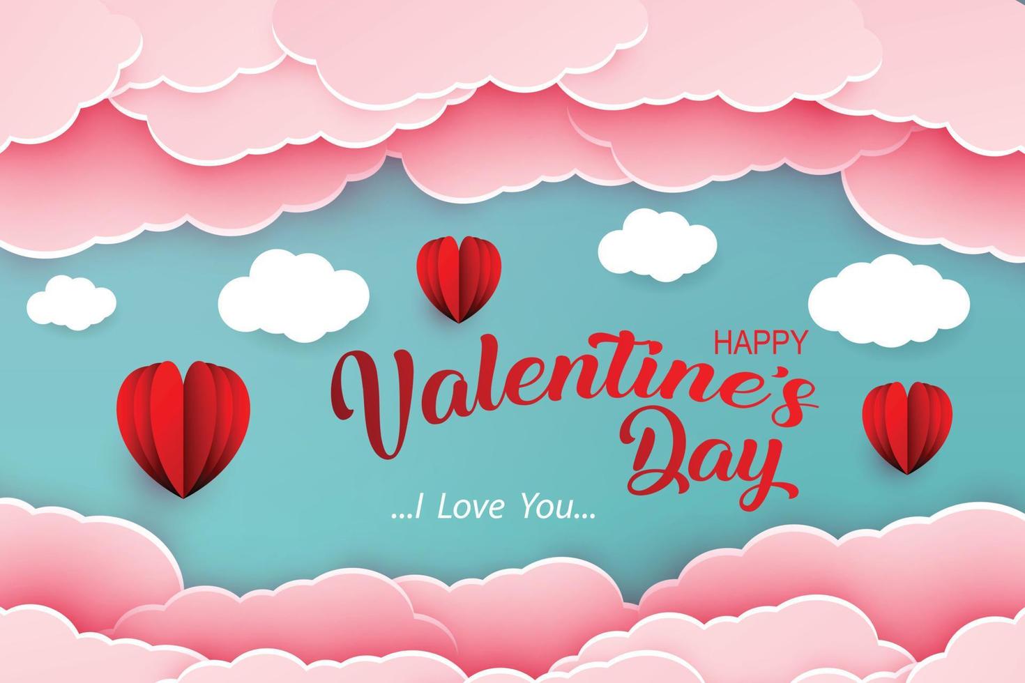 felice giorno di San Valentino disegno vettoriale con forma di cuore rosso tagliato su carta.illustrazione vettoriale.