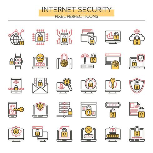 Set di icone di sicurezza Internet Duotone linea sottile vettore