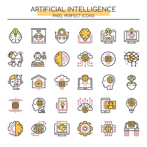 Set di icone di intelligenza artificiale di linea sottile di due tonalità vettore