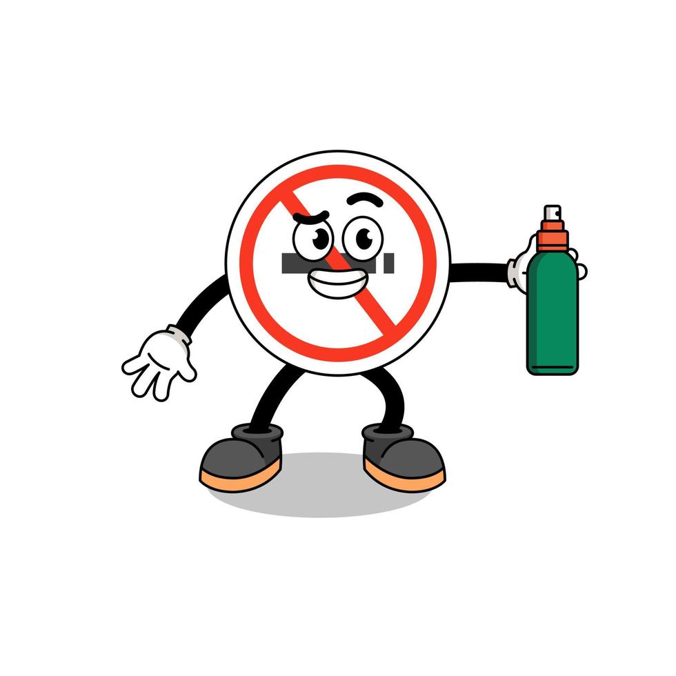 illustrazione del segno di divieto di fumo cartone animato che tiene un repellente per zanzare vettore