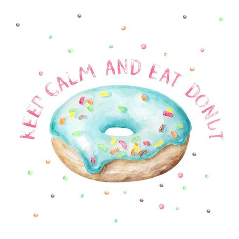 Ciambella dell&#39;acquerello con testo Keep Calm and Eat Donut vettore