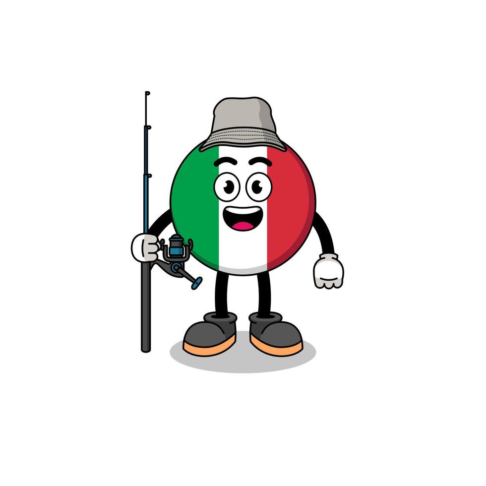 illustrazione mascotte del pescatore bandiera italia vettore