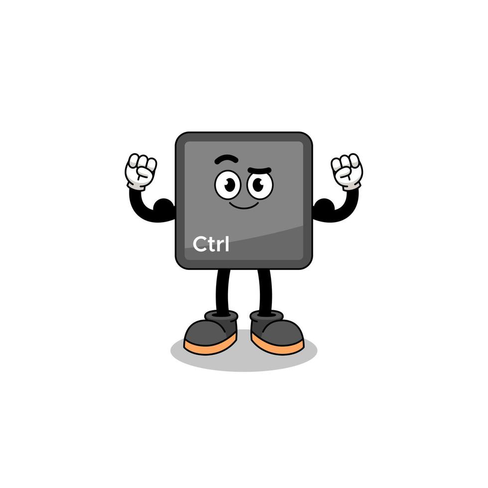cartone animato mascotte del pulsante di controllo della tastiera in posa con il muscolo vettore