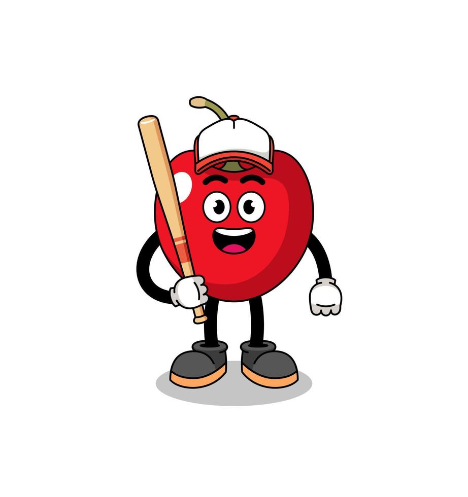 cartone animato della mascotte della ciliegia come giocatore di baseball vettore