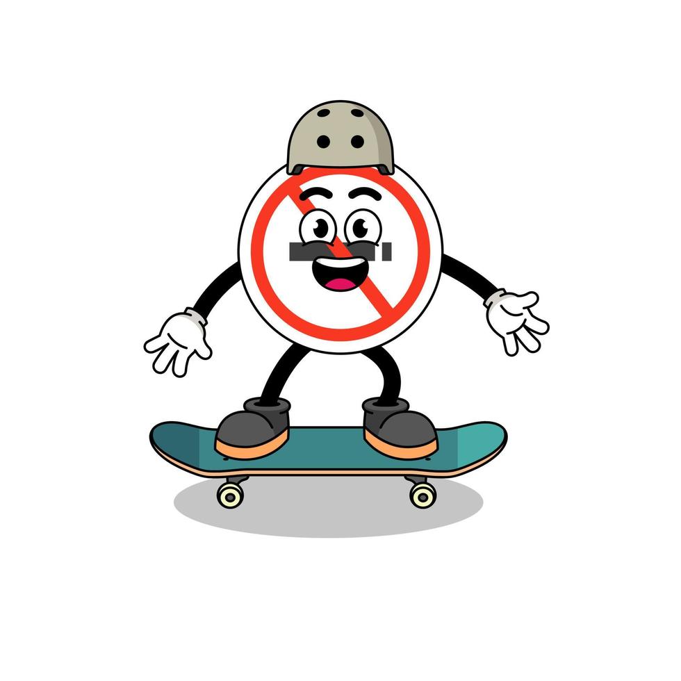 segno di non fumatori mascotte giocando uno skateboard vettore