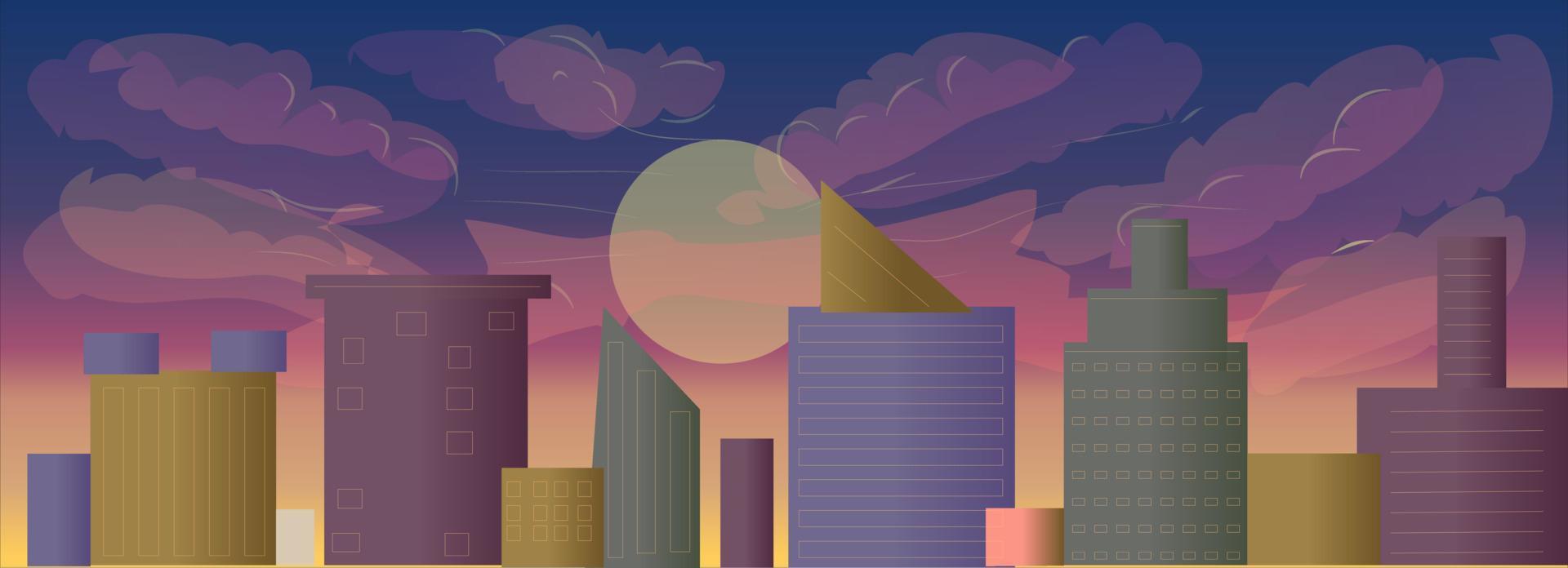 illustrazione della città al tramonto vettore
