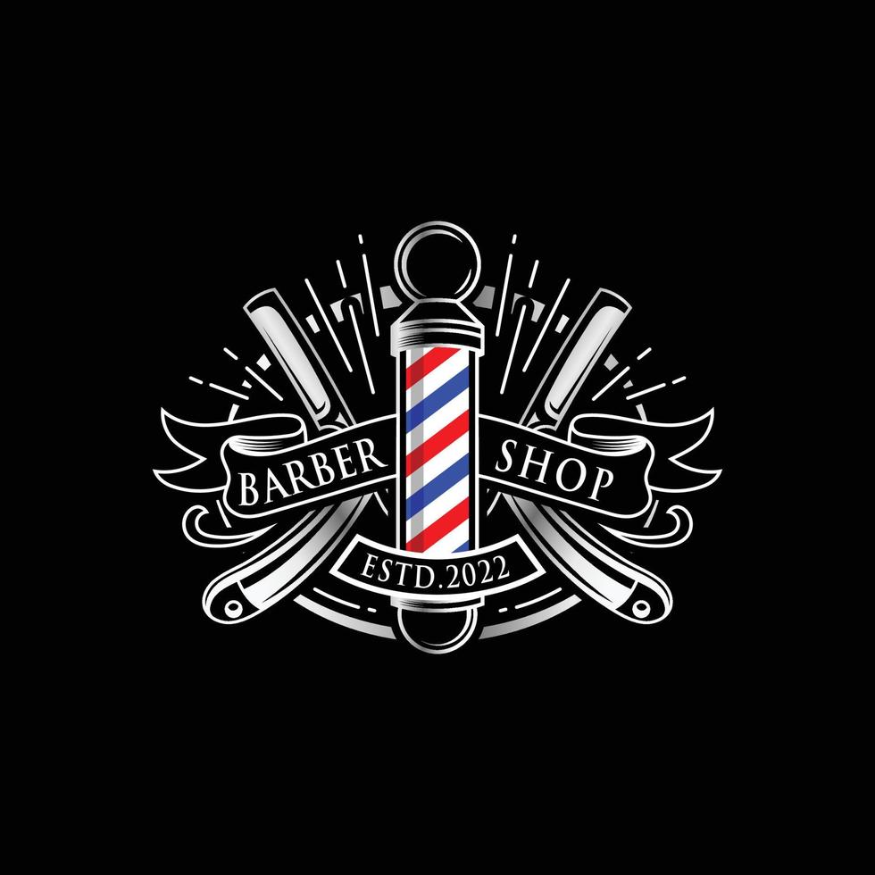 modello di logo vintage unico del barbiere vettore