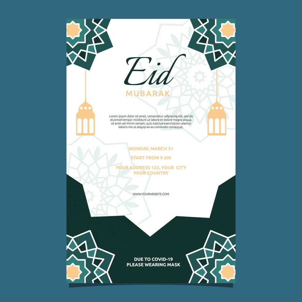 evento islamico eid mubarak carta cornice sfondo semplice design piatto vettore