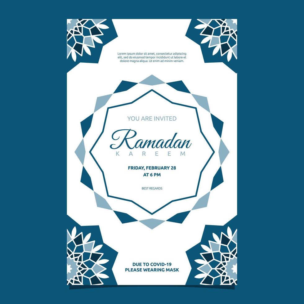 evento islamico ramadan kareem carta cornice sfondo semplice design piatto vettore