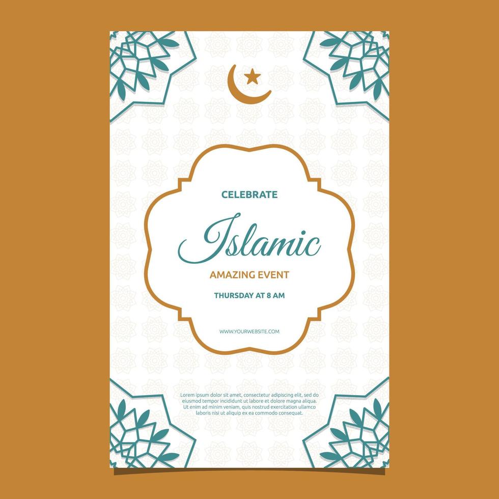 islamico evento invito carta cornice sfondo semplice design piatto vettore