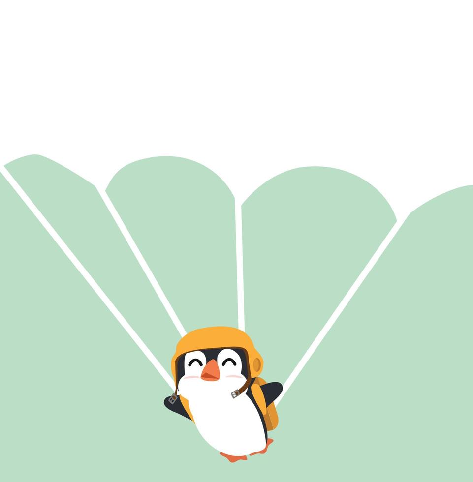 cartone animato pinguino con paracadute in bianco vettore