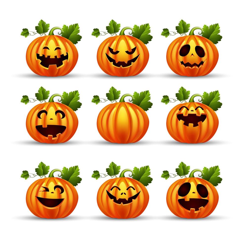 zucche di halloween impostate. illustrazione vettoriale