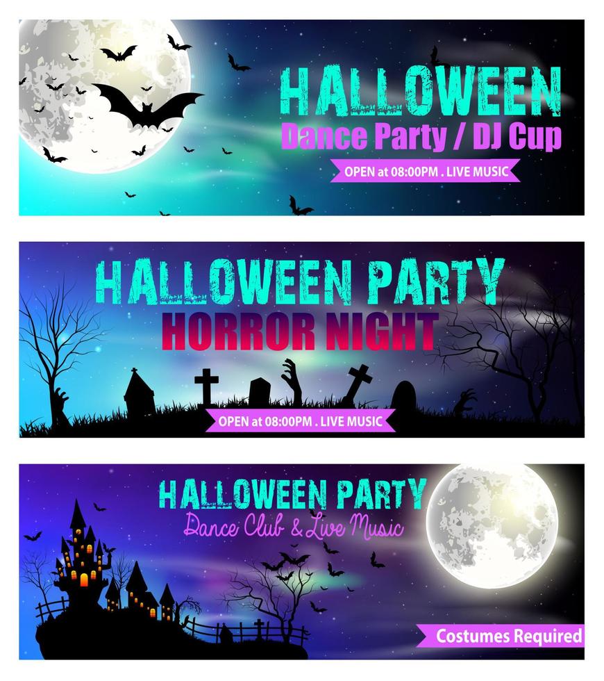 set di tre banner di halloween. illustrazione vettoriale