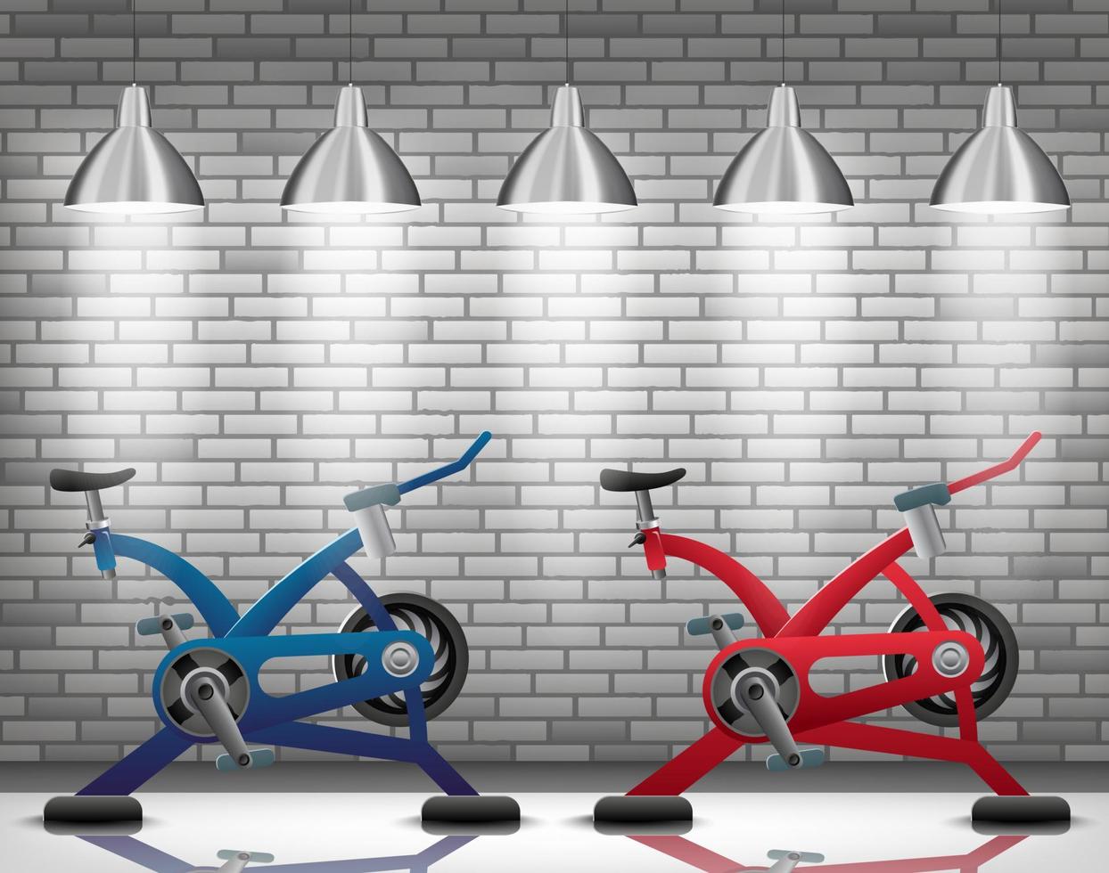 cyclette con riflettore luminoso sul muro di mattoni sfondo texture. illustrazione vettoriale