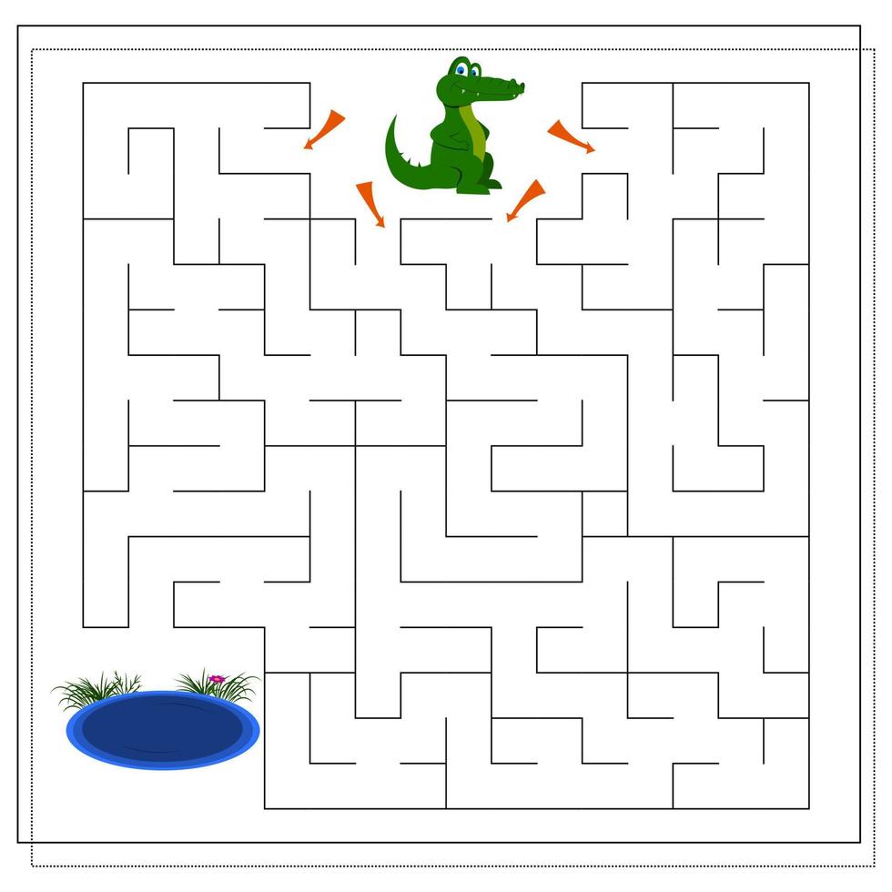 un gioco di labirinti per bambini. guida il coccodrillo attraverso il labirinto fino all'acqua. vettore