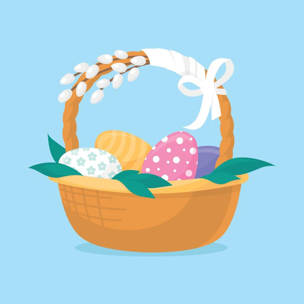 Pasqua. cestino con uova di Pasqua. immagine vettoriale. vettore