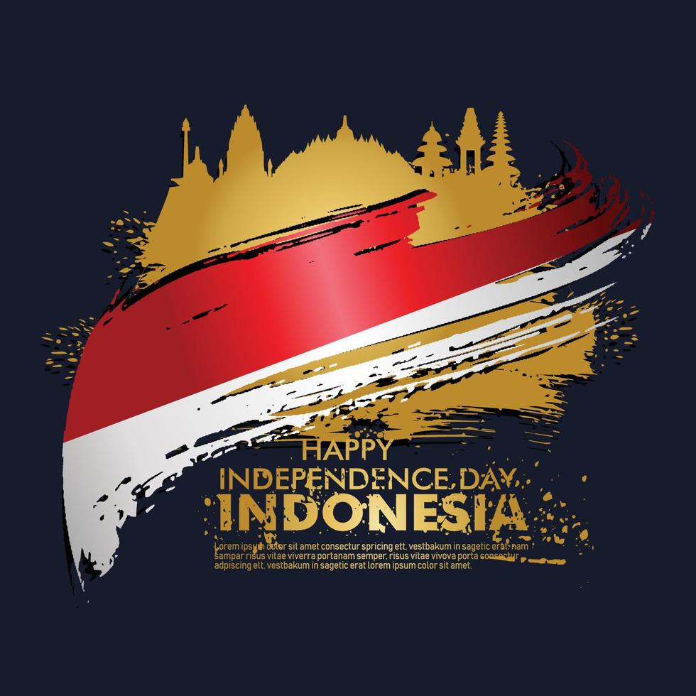 17 agosto. felice biglietto di auguri per la festa dell'indipendenza indonesiana. sventolando la bandiera indonesiana isolata su uno sfondo vettore