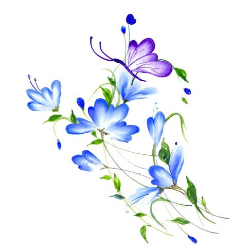 Bella composizione floreale viola e blu dell&#39;acquerello vettore