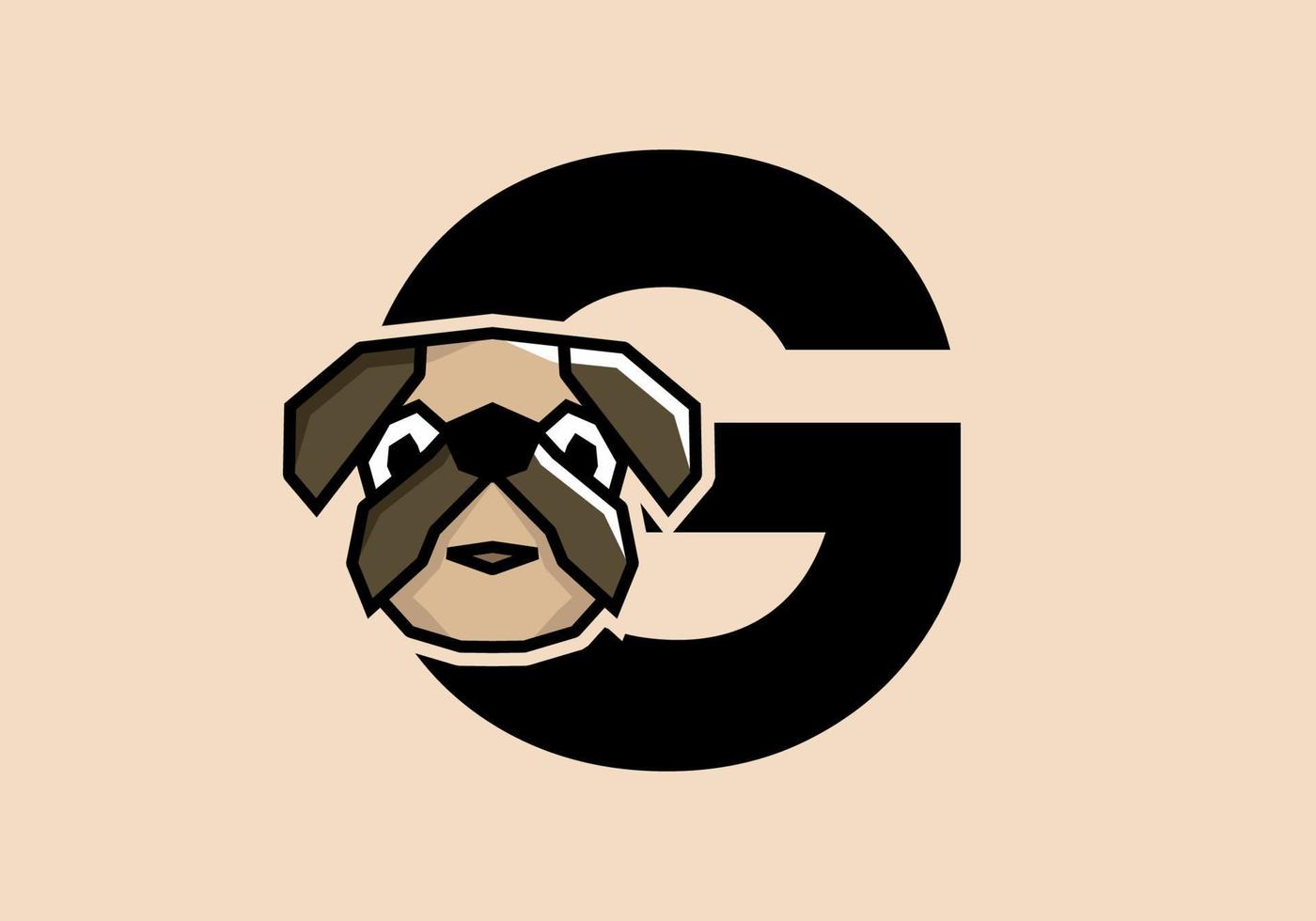 lettera iniziale g con testa di cagnolino carino vettore