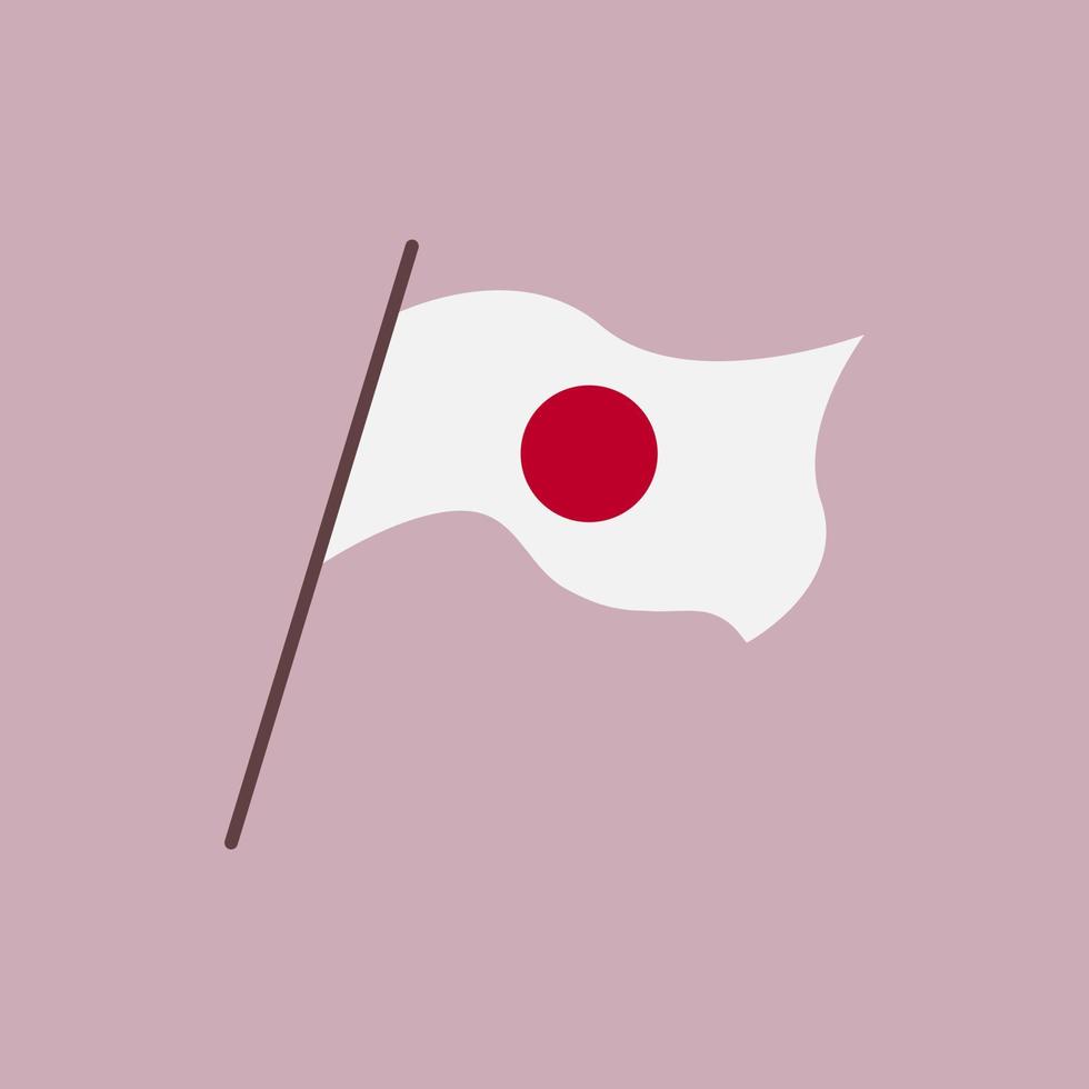 sventolando la bandiera del paese del giappone. bandiera bianca giapponese isolata con cerchio rosso. illustrazione piatta vettoriale