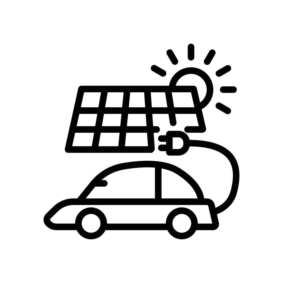 icona di auto elettrica con pannelli solari. stile icona linea. adatto per l'icona di energia rinnovabile. design semplice modificabile. vettore del modello di progettazione