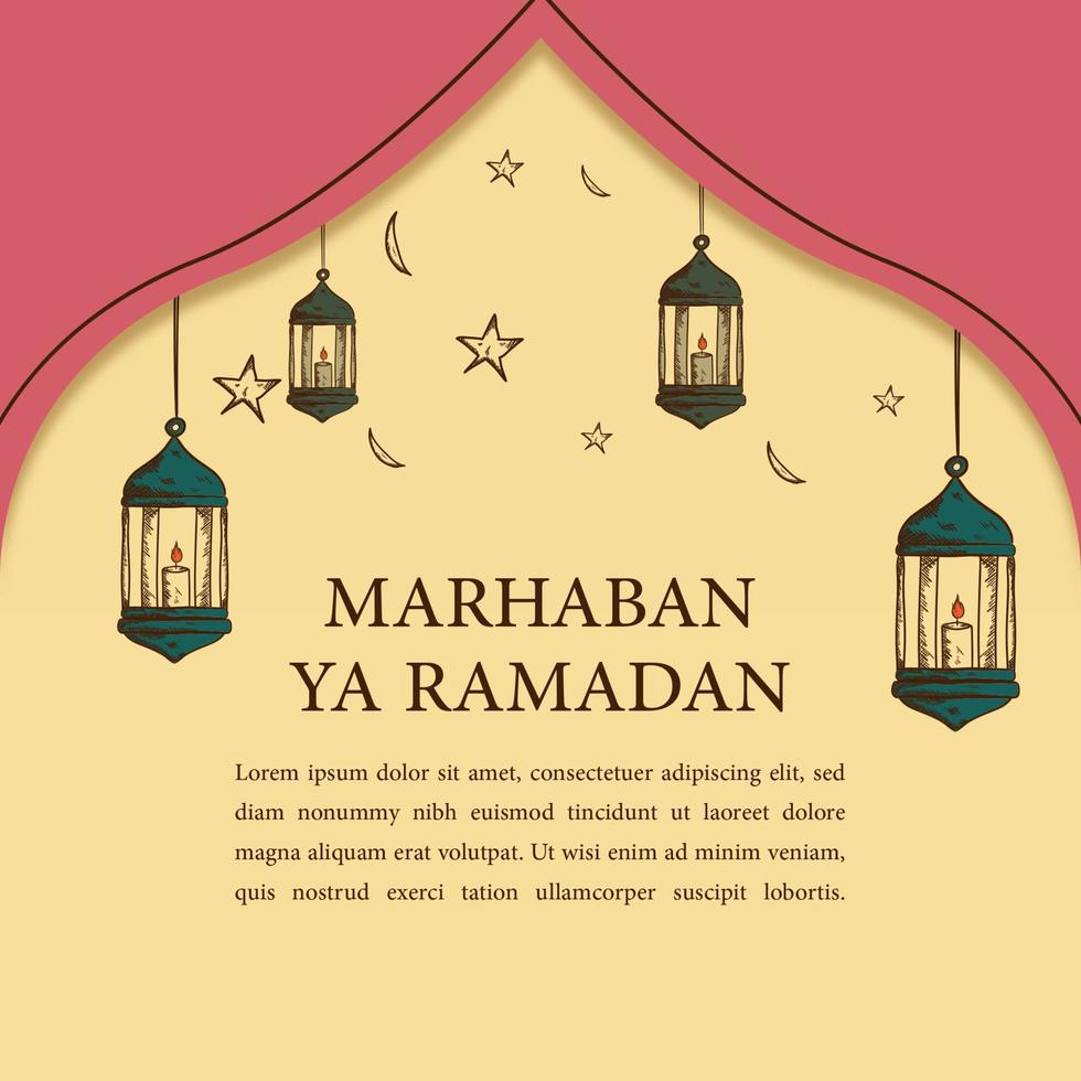 concetto disegnato a mano dell'illustrazione del marhaban ya ramadan vettore