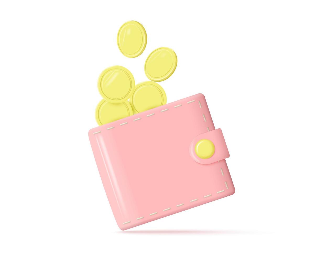 illustrazione 3d di vettore del portafoglio con il concetto di risparmio di denaro.