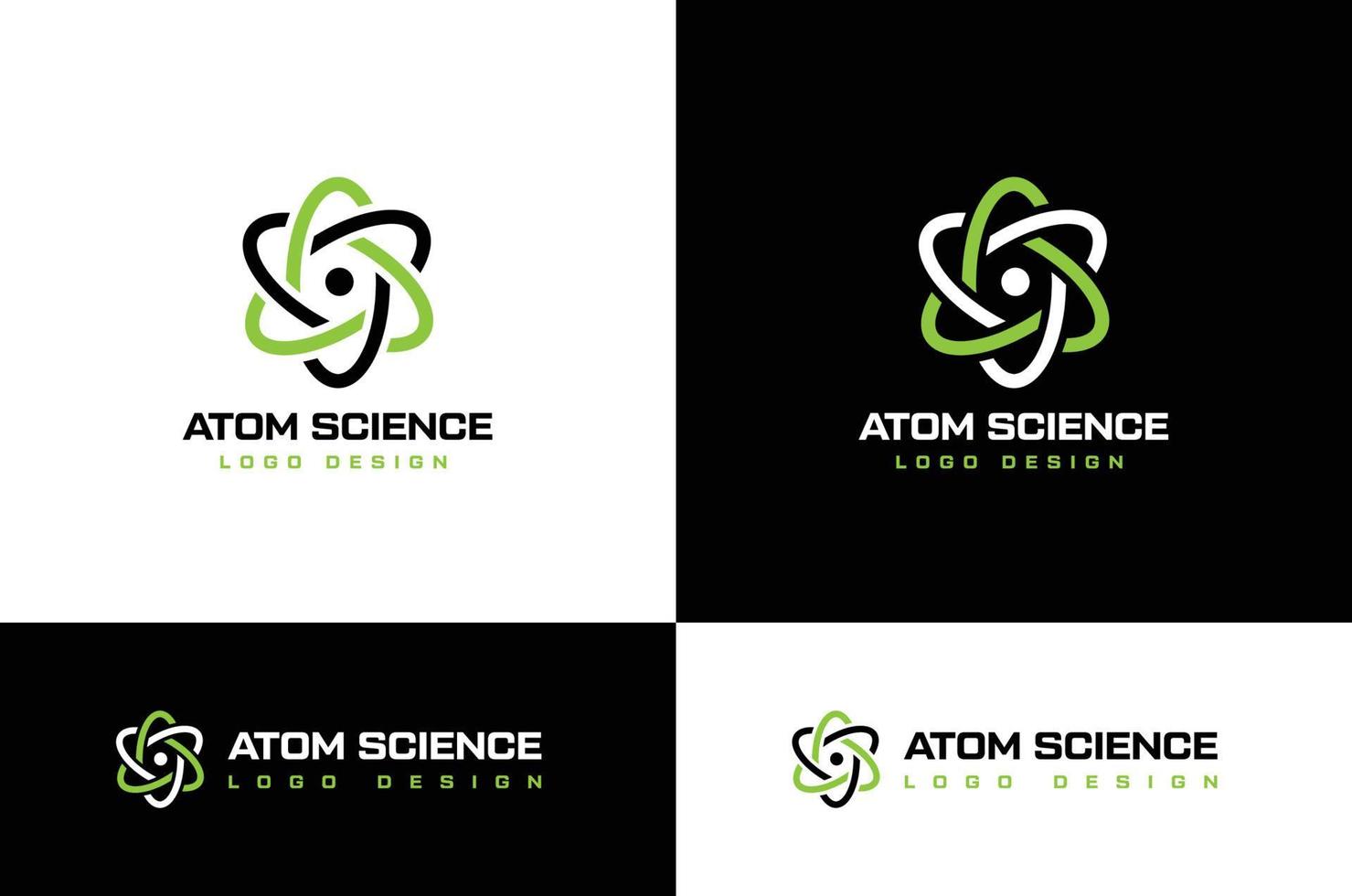 concetto di design del logo della scienza atomica vettore