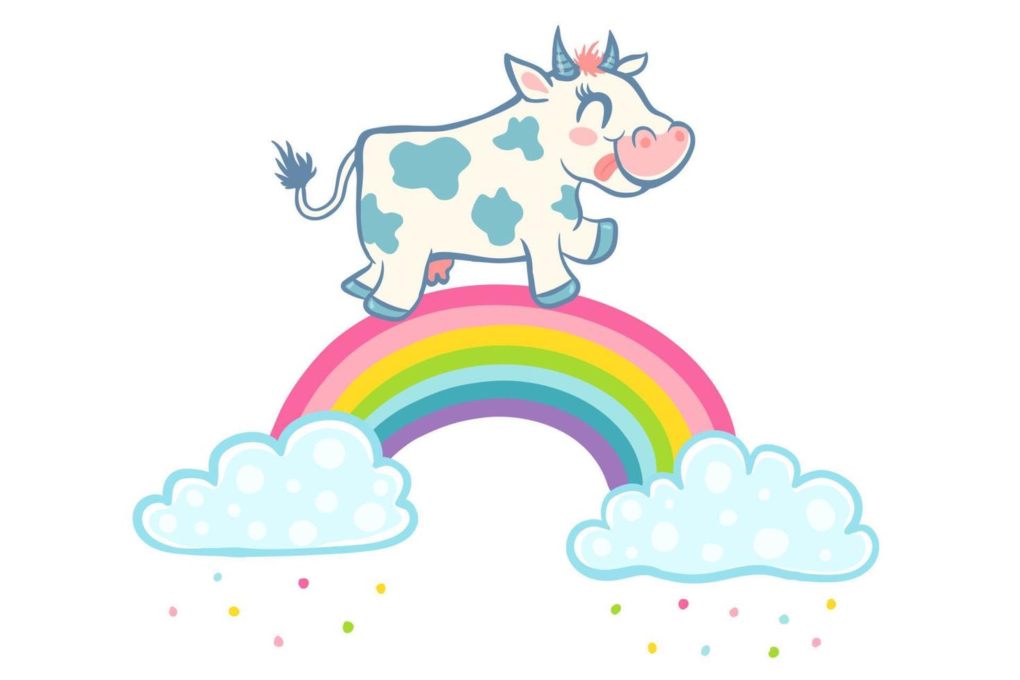 mucca sull'arcobaleno vettore