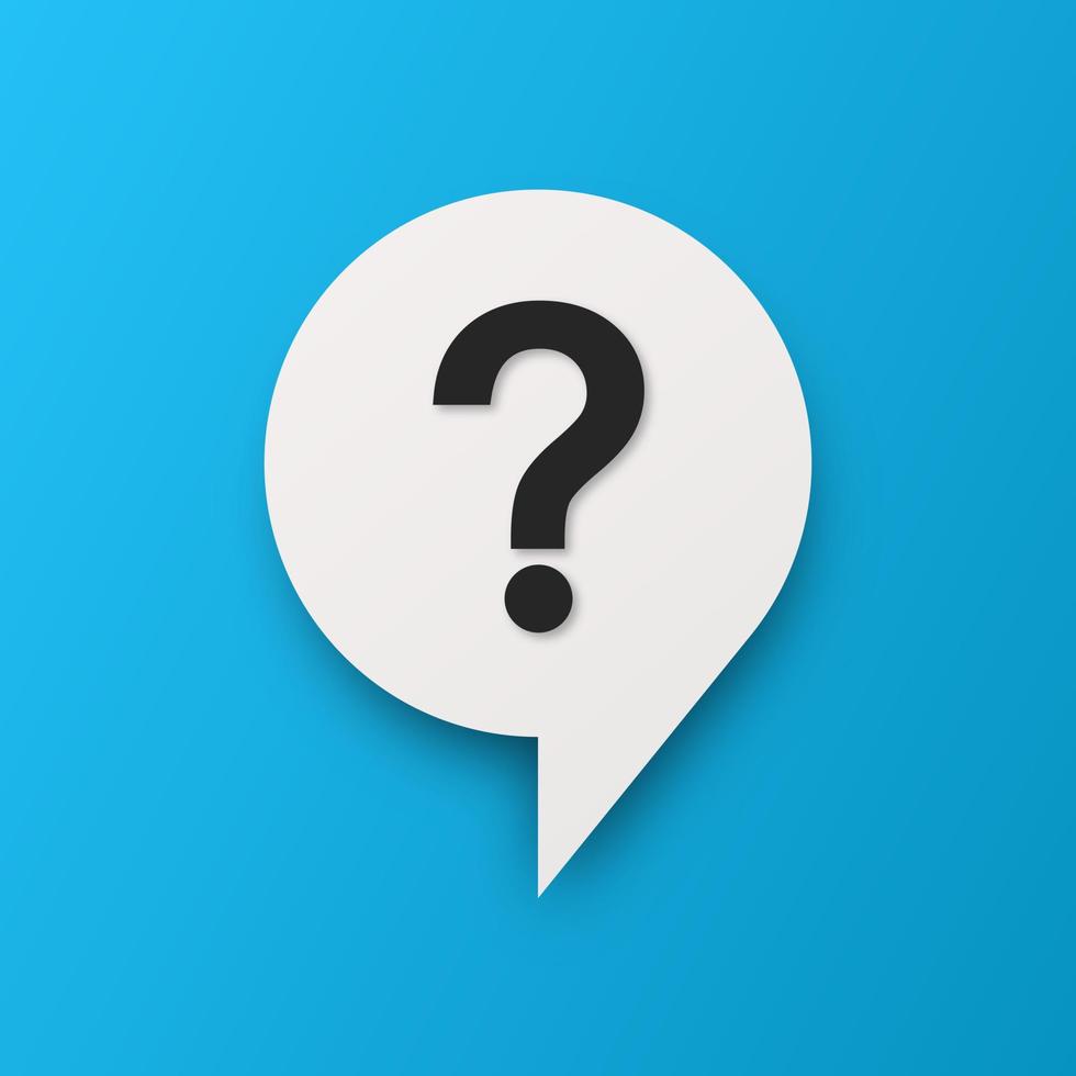 banner quadrato blu con bolla di chat e icona punto interrogativo. simbolo di aiuto. vettore