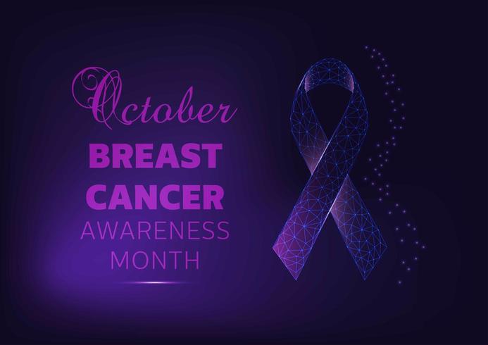 Banner di campagna mese consapevolezza del cancro al seno con nastro incandescente vettore