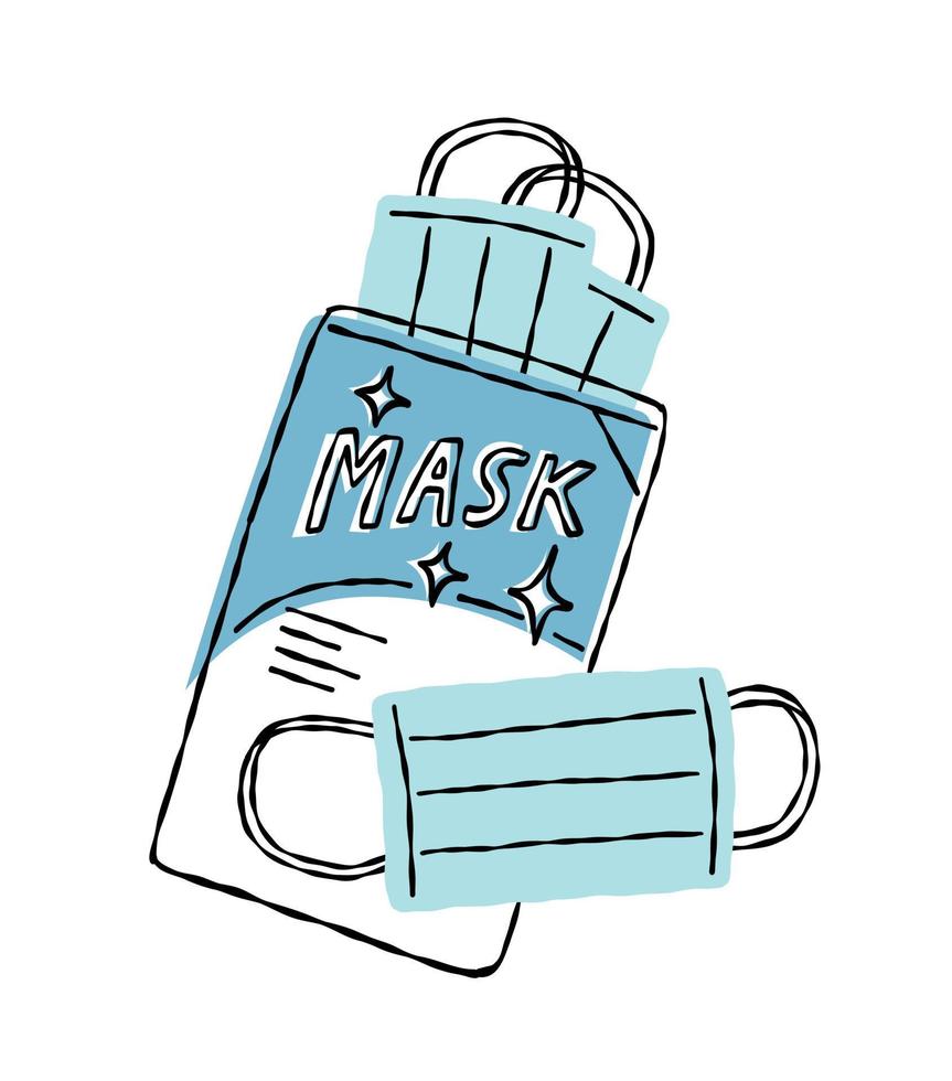 maschera chirurgica disegnata a linee e set di imballaggi per proteggere da inquinamento e virus vettore
