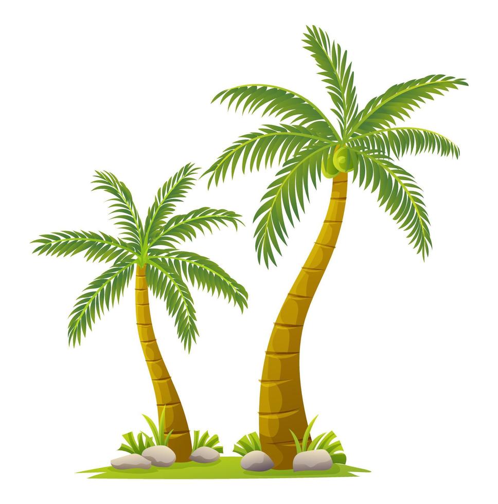 illustrazione di alberi di cocco tropicale in stile cartone animato vettore