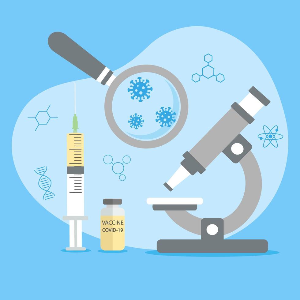 illustrazione di ricerca di laboratorio. test del vaccino contro il coronavirus. vettore