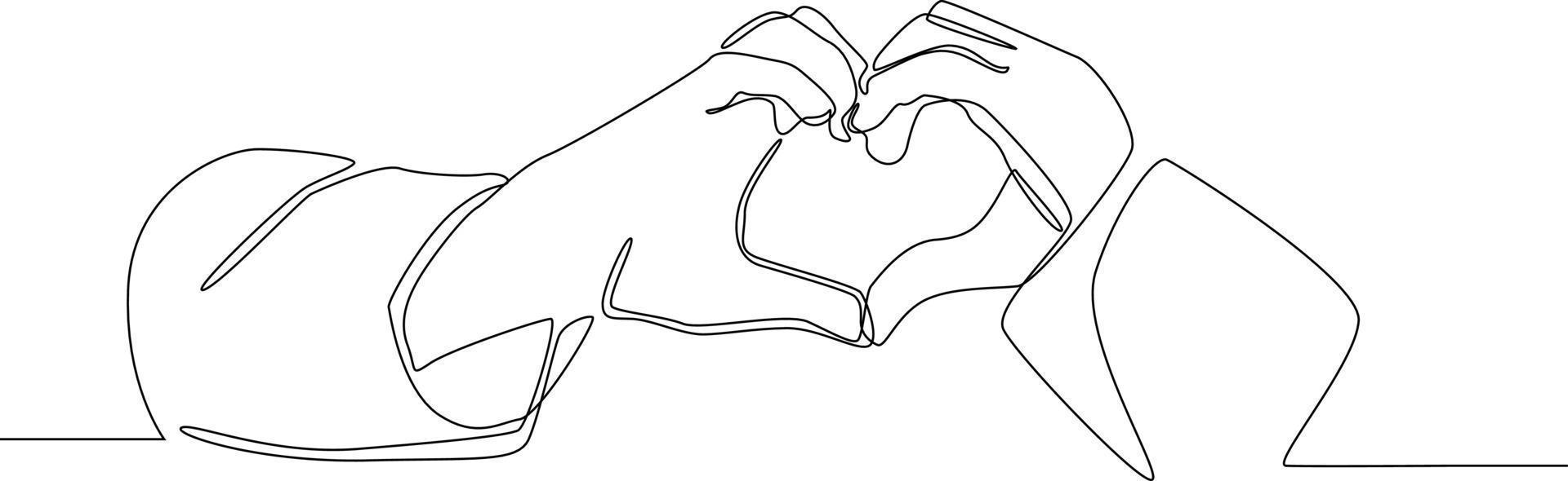disegno a linea continua della mano a forma di cuore. medicina simbolo. illustrazione vettoriale. vettore