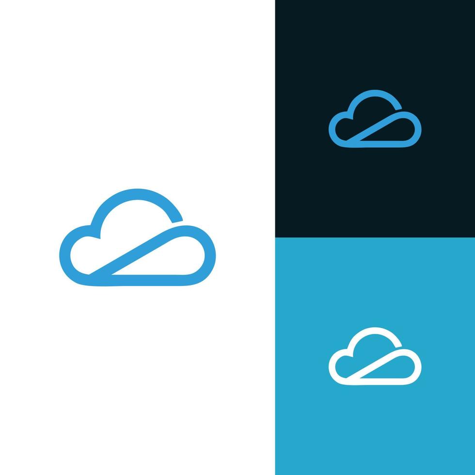 la semplice connessione di archiviazione della tecnologia del contorno del cielo della nuvola collega il design del logo vettoriale