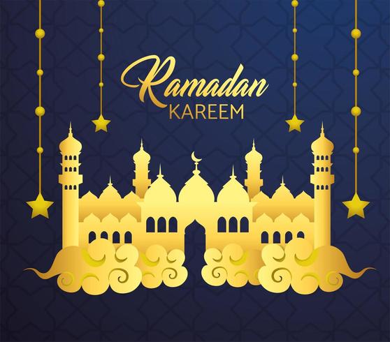 castello con stelle appese per ramadan kareem vettore