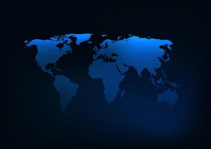Sagoma di mappa mondo blu scuro incandescente futuristico vettore