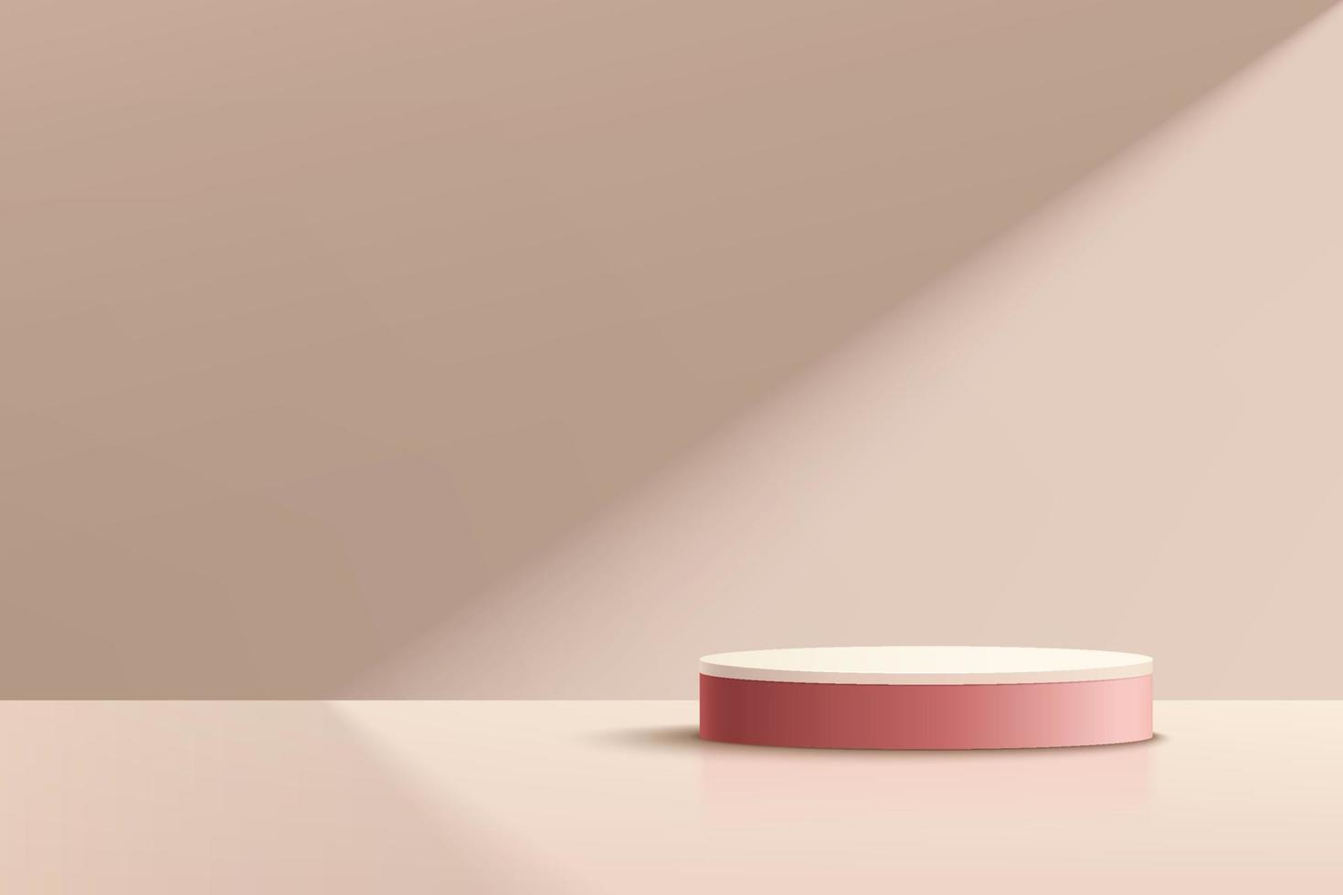 Podio con piattaforma a cilindro rosa scuro in stile minimal. illuminazione delle finestre. scena di parete astratta di colore beige. piedistallo geometrico con ombra. forma 3d di rendering vettoriale per la presentazione del prodotto.