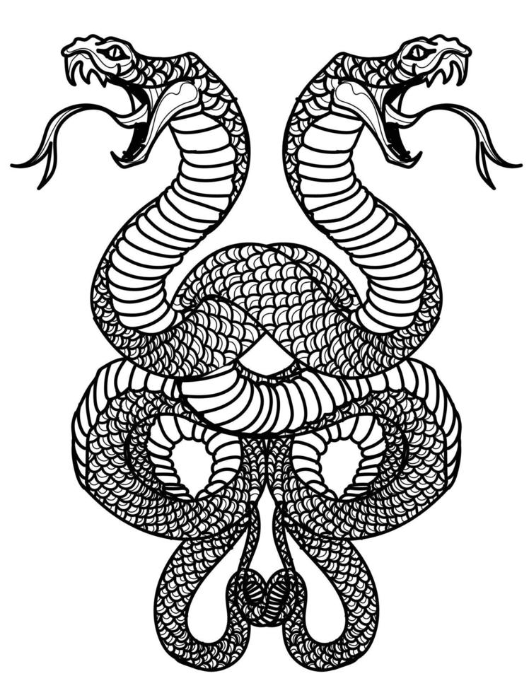 disegno e schizzo della mano del serpente di arte del tatuaggio vettore