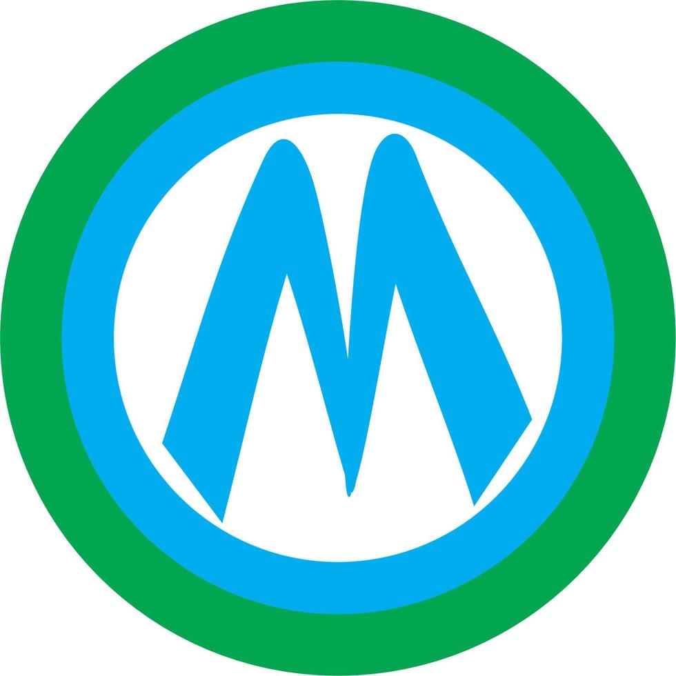 immagine di un cerchio con la lettera m e il colore blu e verde vettore