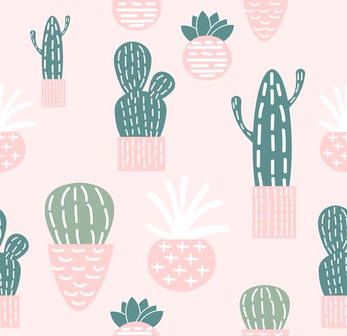 Doodle seamless pattern di cactus vettore