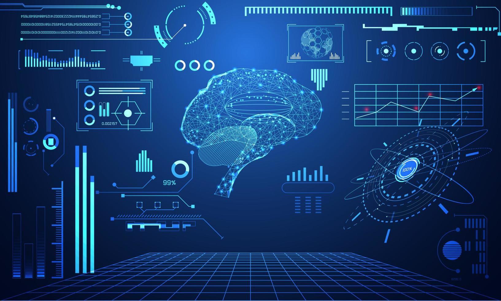 astratto tecnologia scienza concetto cervello dati salute digitale hud interfaccia elementi di medicina analisi medico, medico, medico e percentuale di vitalità innovazione su hi tech futuro design sfondo vettore